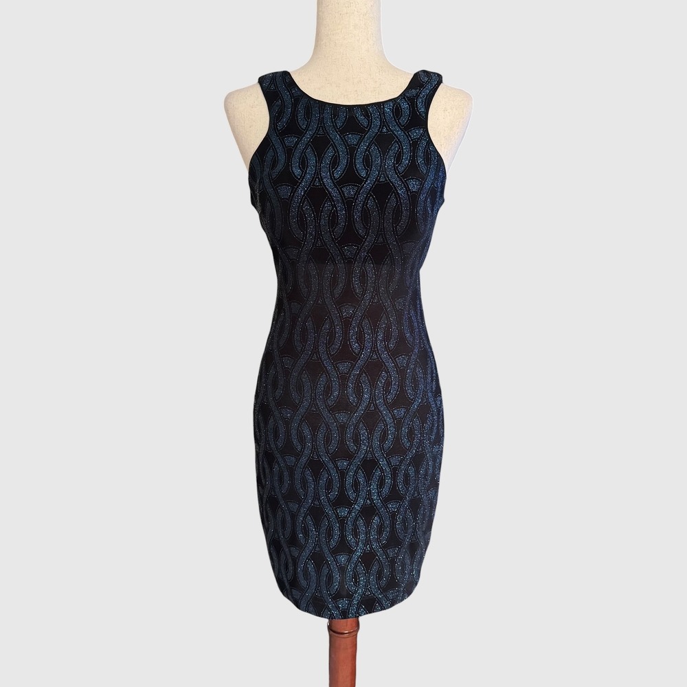 Speechless Blue Glitter Bodycon Mini Dress Low Back Black Sz 3 4 HOCO‎ Club Goth